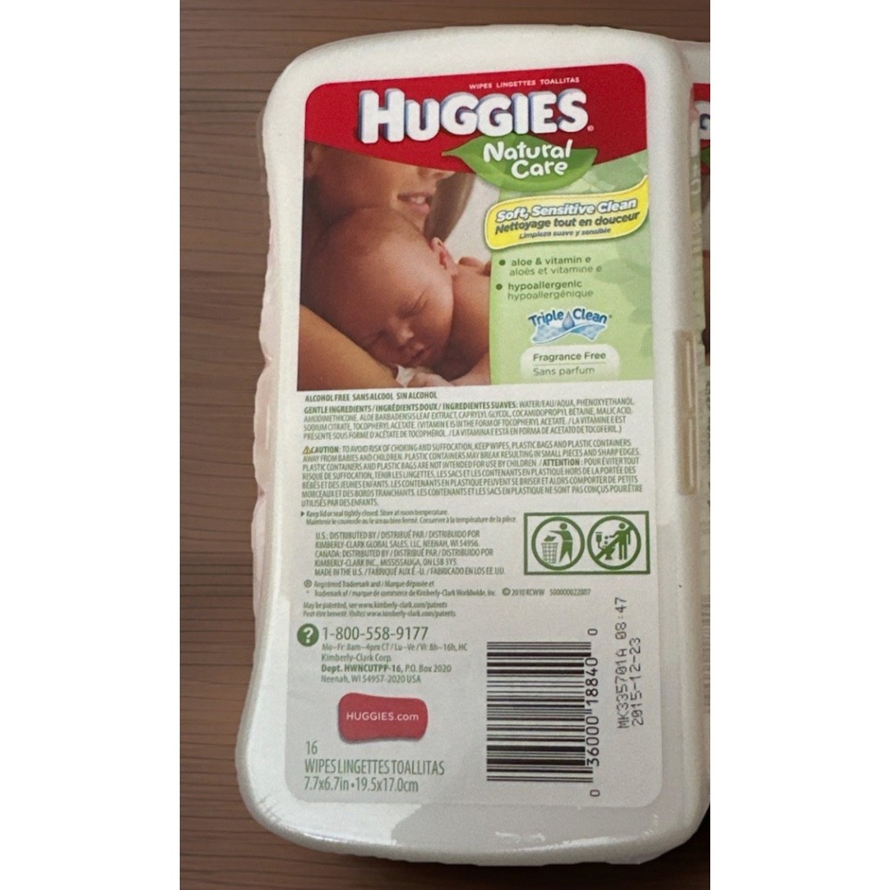 Huggies Natural Care Baby Wipes Travel Case 16 Count Fragrance Free Sealed 2015